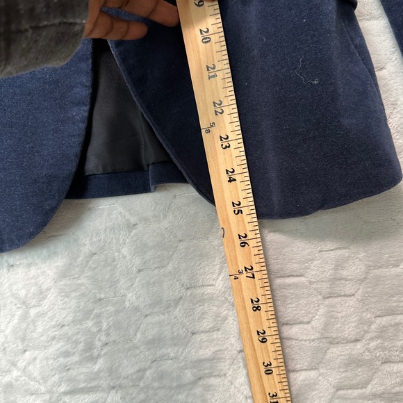 ZARA BASIC Navy Blue Corduroy Velvet Blazer Jacket Women Size S Elbow Patches - Picture 7 of 7